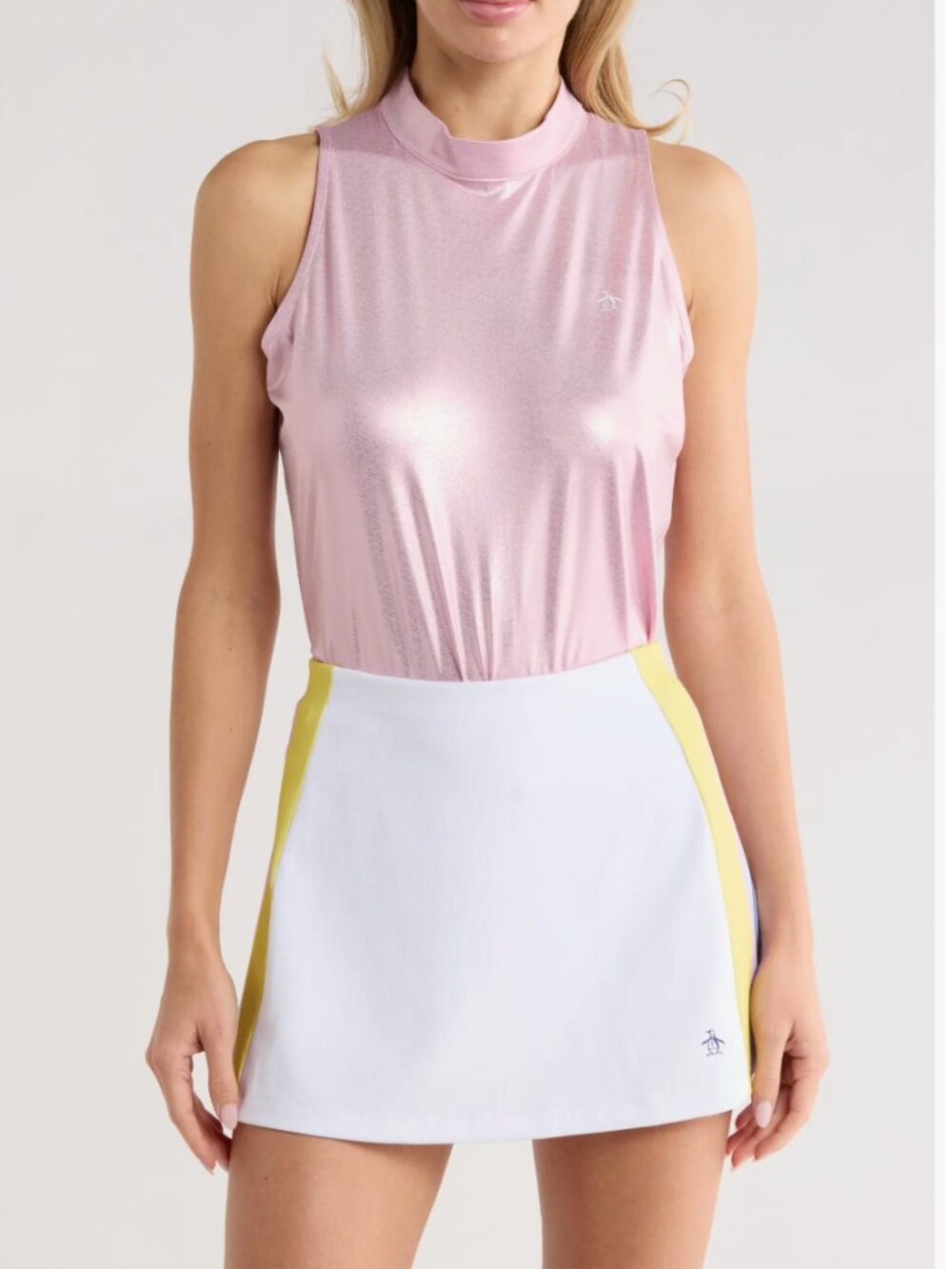 Original Penguin Metallic Knit Tank Charm Pink Small NWT Sleeveless Golf Top